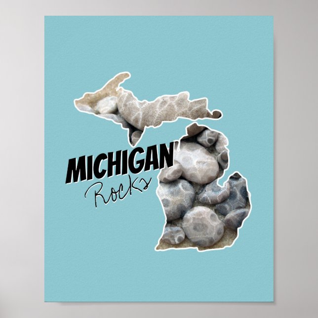 Michigan Silhouette fylld med Petoskey Stones Poster (Framsidan)
