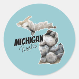 Michigan Silhouette fylld med Petoskey Stones Runt Klistermärke