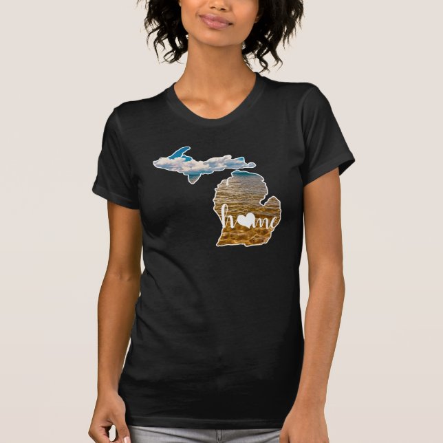 Michigan Silhouette med foto hem och Sjö T Shirt (Framsida)