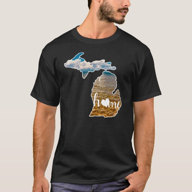 Michigan Silhouette med foto hem och Sjö T Shirt (Framsida)