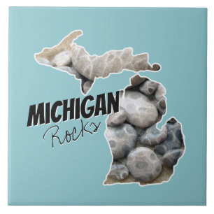 Michigan Silhouette med Petoskey Stones Kakelplatta