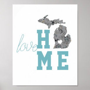 Michigan Silhouette State Kärlek Home Typography Poster