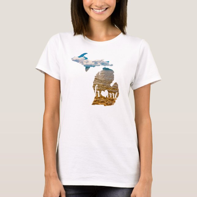 Michigan Sjö fyllde Silhouette Heart T Shirt (Framsida)
