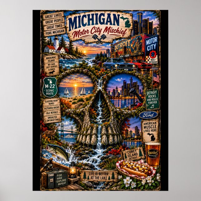 Michigan Skalle Konsttryck | State of Mind Poster (Framsidan)