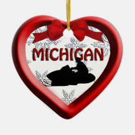 Michigan Snowmobile Heart-julprydnad Julgransprydnad Keramik