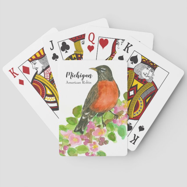 Michigan Souvenir Robin Äppelblomning Akvarell  Casinokort (Baksidan)