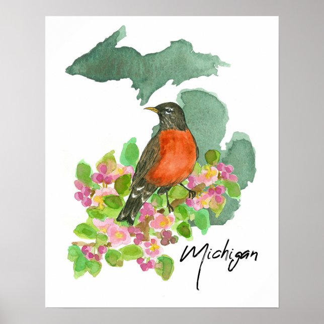 Michigan State American Robin Apple Blossom  Poster (Framsidan)
