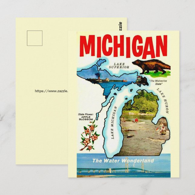Michigan State Antik vykort (Fram/baksida)