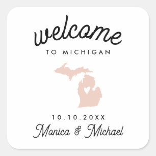 MICHIGAN State Destination Wedding ANY FÄRG Fyrkantigt Klistermärke