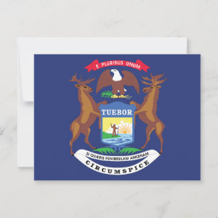 Michigan State Flag Great Lakes State Sigill Älg Vykort