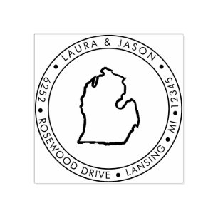 Michigan State Karta Returadress Wood Art Frimärke Stämpel