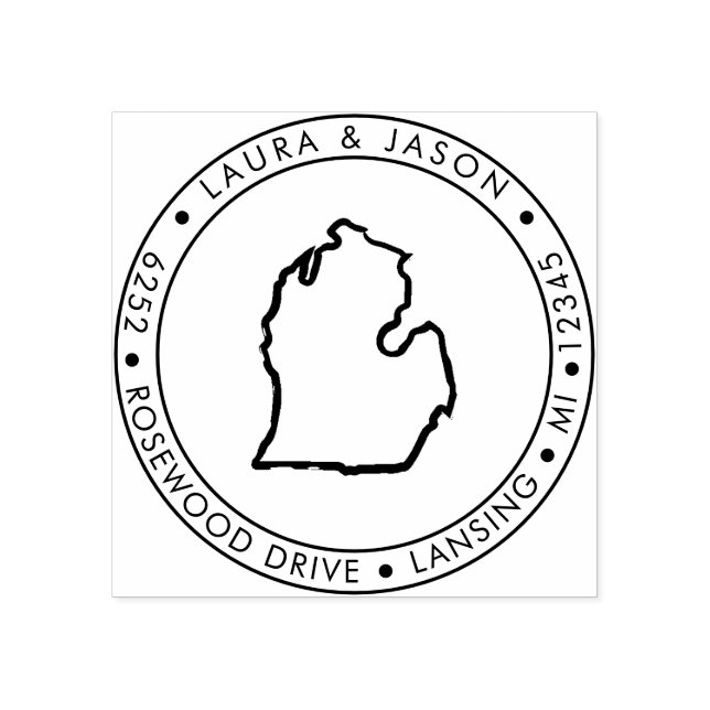 Michigan State Karta Returadress Wood Art Frimärke Stämpel (Tryck)