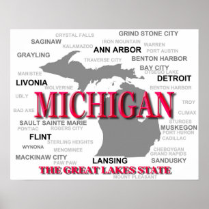 Michigan State Pride Karta Silhouette Poster