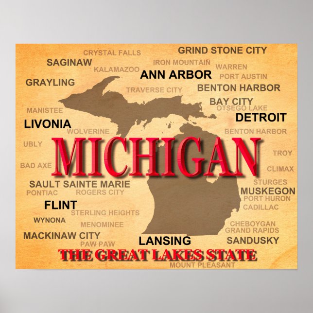Michigan State Pride Karta Silhouette Poster (Framsidan)