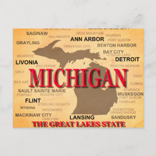 Michigan State Pride Karta Silhouette Vykort