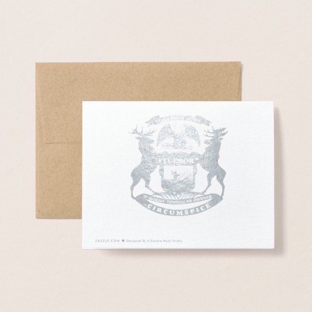 Michigan State Seal och Karta Osaltade Folierat Kort (Baksida med kuvert)