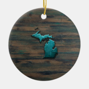 Michigan State Shape Teal Julgransprydnad Keramik
