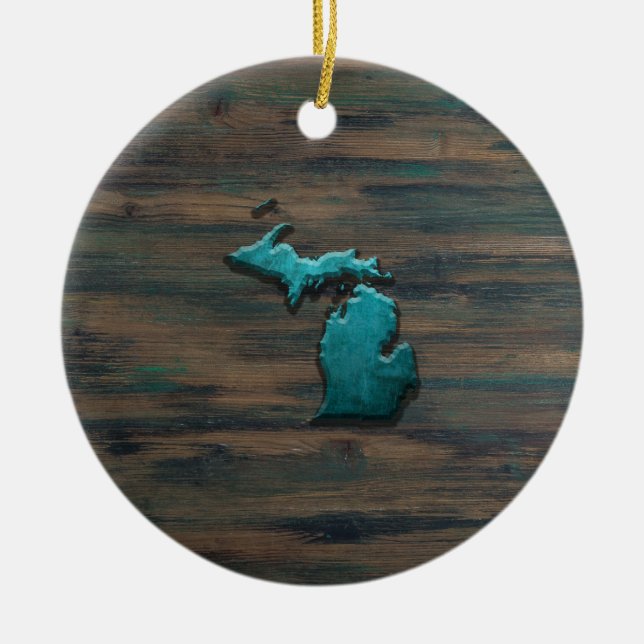 Michigan State Shape Teal Julgransprydnad Keramik (Framsidan)