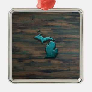 Michigan State Shape Teal Julgransprydnad Metall