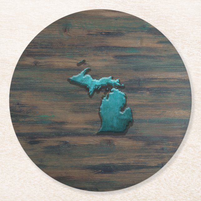 Michigan State Shape Teal Underlägg Papper Rund (Framsidan)