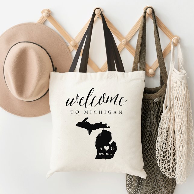 Michigan State Silhouette Bröllop Welcome Tote Tygkasse (Skapare uppladdad)