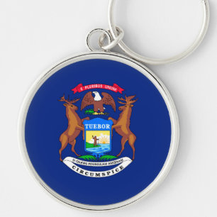 Michigan Statlig flagga Design Rund Silverfärgad Nyckelring