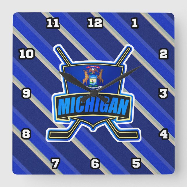Michigan Statlig flagga Hockey Wall Clock Fyrkantig Klocka (Framsida)