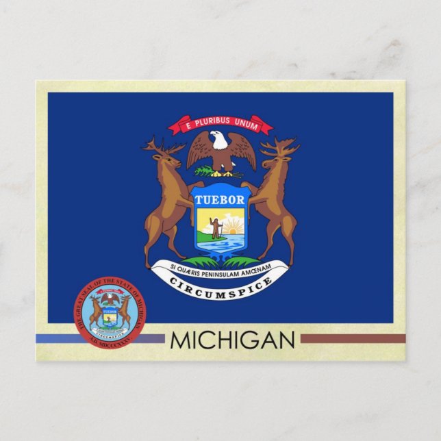 Michigan Statlig flagga och Seal Vykort (Framsida)