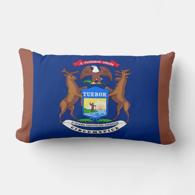 Michigan Statlig flagga Skriv ut Patriotic Lumbarkudde (Framsida)