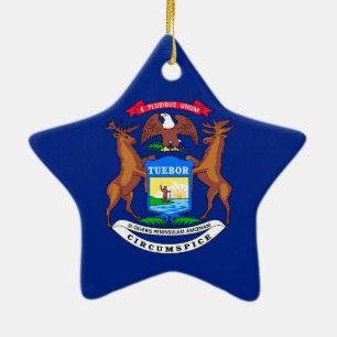 Michigan Statsflagga Design Julgransprydnad Keramik