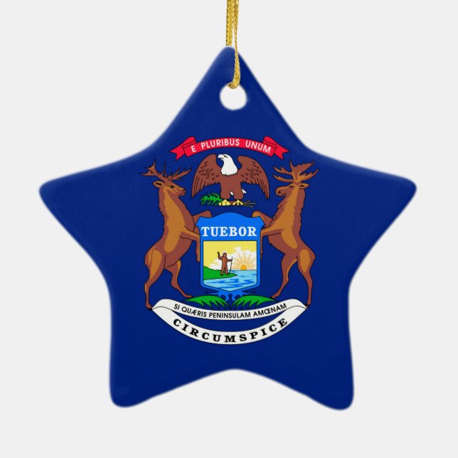 Michigan Statsflagga Design Julgransprydnad Keramik (Baksidan)
