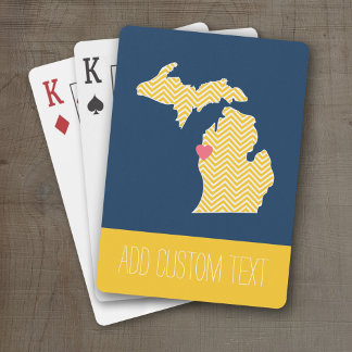Michigan statskarta med anpassad kärlekshjärta och spelkort