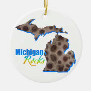 Michigan sten Petoskey-sten mönster Julgransprydnad Keramik