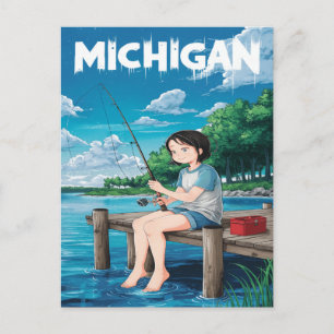 Michigan Summer Fishing Äventyr Vykort
