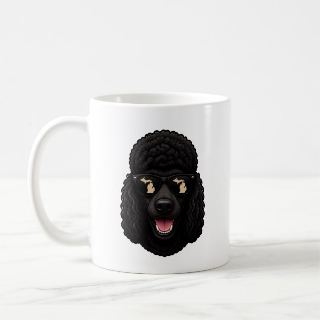 Michigan Svart Pudel som bär solglasögon Kaffemugg (Vänster)