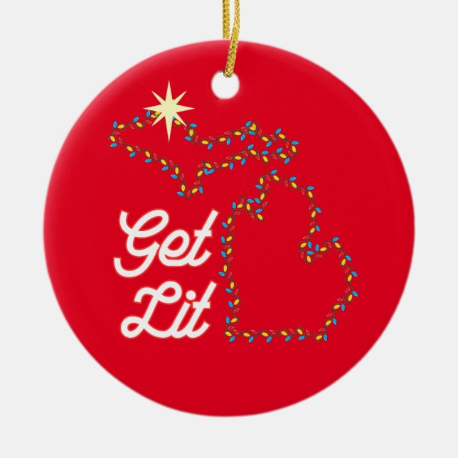 Michigan Theme Ornament med roligt GET LIT (Framsidan)