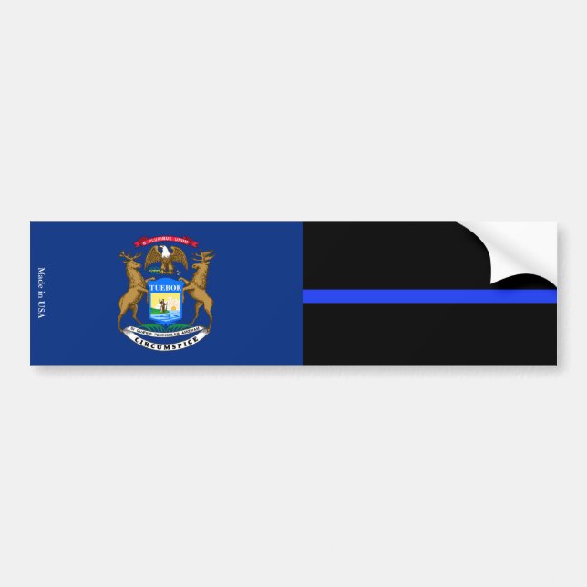 Michigan Thin Blue Line Flagga Bumper Sticker Bildekal (Framsidan)
