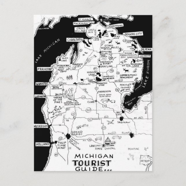 Michigan turistkartor Postkort Vykort (Framsida)