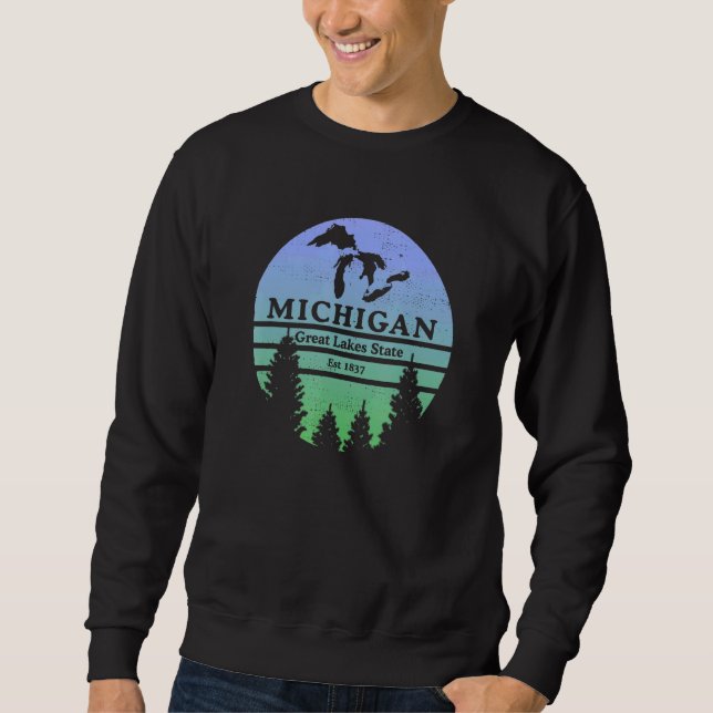 Michigan Underbar Sjöar staten Sjö Silhouette Souv Lång Ärmad Tröja (Framsida)