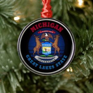 MICHIGAN UNDERBAR SJÖAR STATLIG FLAGGA JULGRANSPRYDNAD METALL