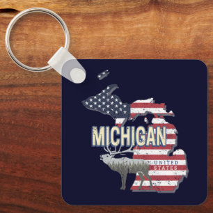 Michigan United Stater Retro State Karta Vintage U Nyckelring