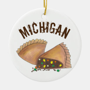 Michigan Upper Peninsula Pasty Kött Paj Foodie Julgransprydnad Keramik