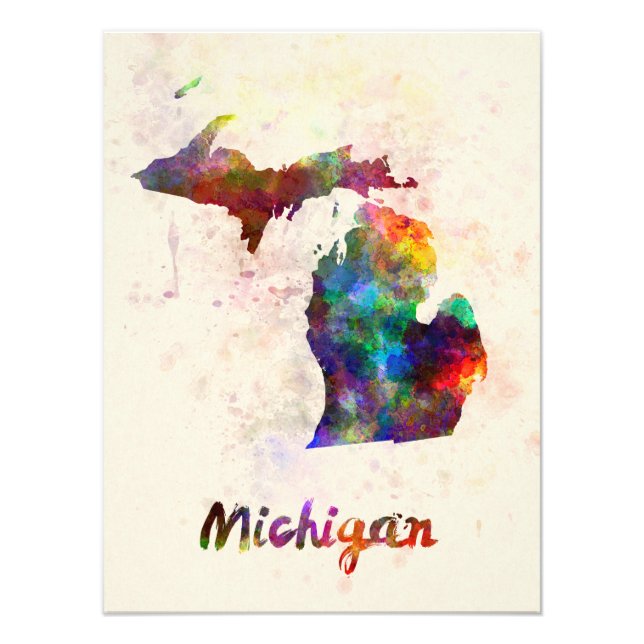 Michigan US state in watercolor Fototryck (Framsidan)