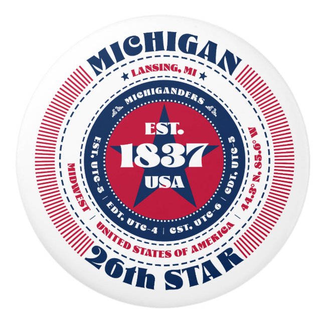 Michigan US State Rött vitt blått Typography Knopp (Framsidan)