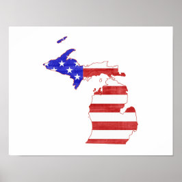 Michigan USA flagga Silhouette Karta Shape Poster