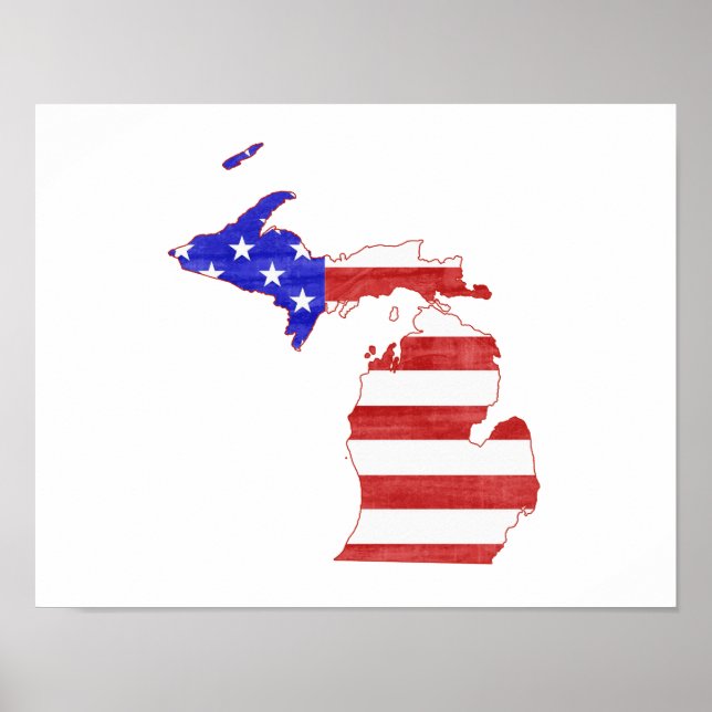 Michigan USA flagga Silhouette Karta Shape Poster (Framsidan)