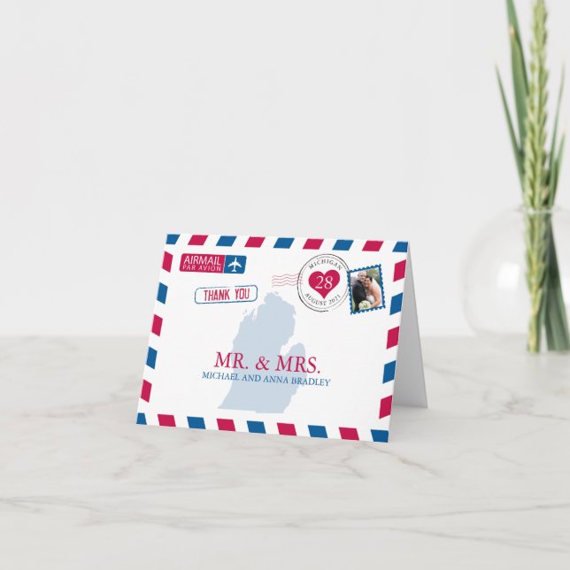 Michigan USA Flygpost Bröllop Tack Kort (Framsida)