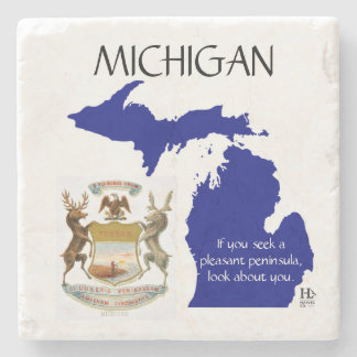 Michigan vapensköld och karta stenunderlägg