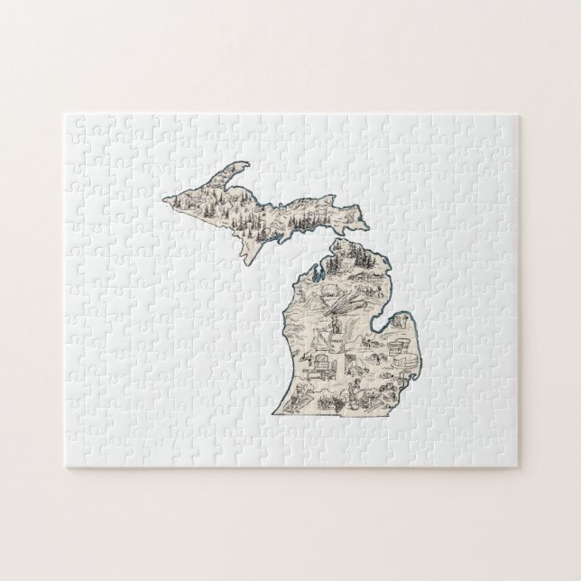 Michigan Vintage Bild Karta Pussel (Horisontell)