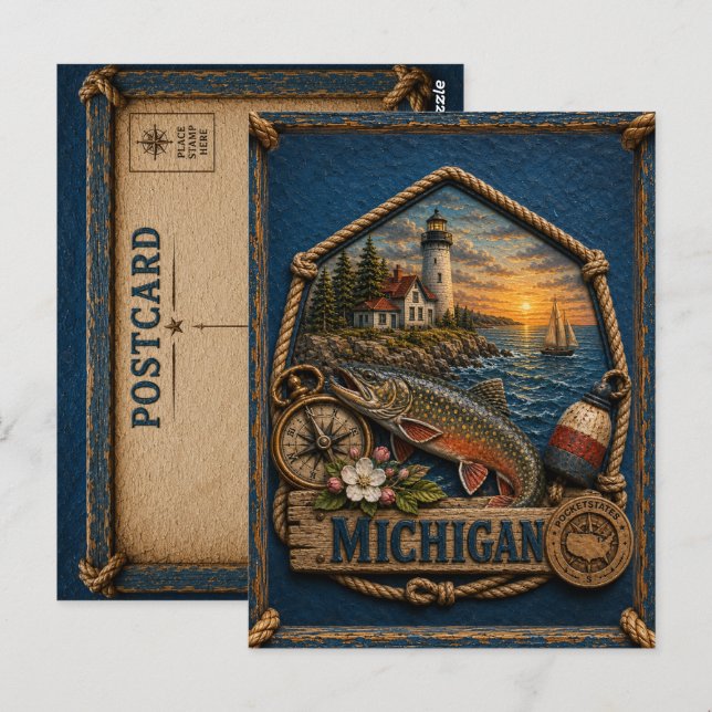Michigan Vintage Resor Vykort (Fram/baksida)